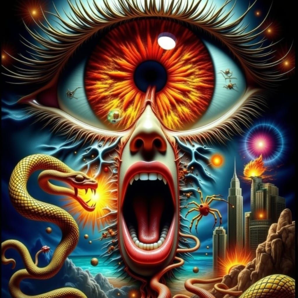 Surreal Portrait of Terror in a Chaos-Infused Eye