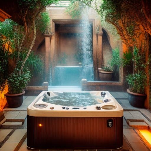 Babylonian Luxury Patio with Jacuzzi: Architecture Photograp...