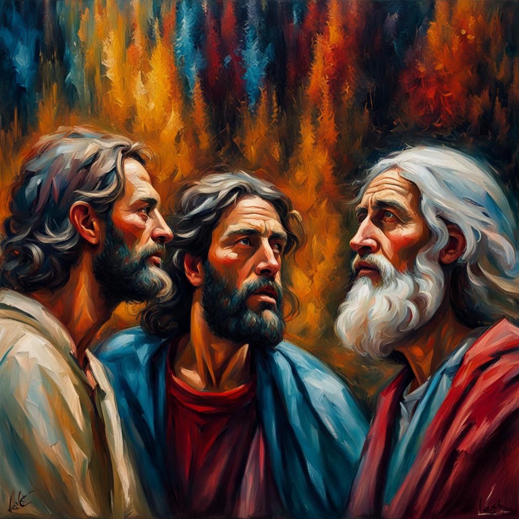 Christ, Moses, and Elijah: Expressionist Oil Painting