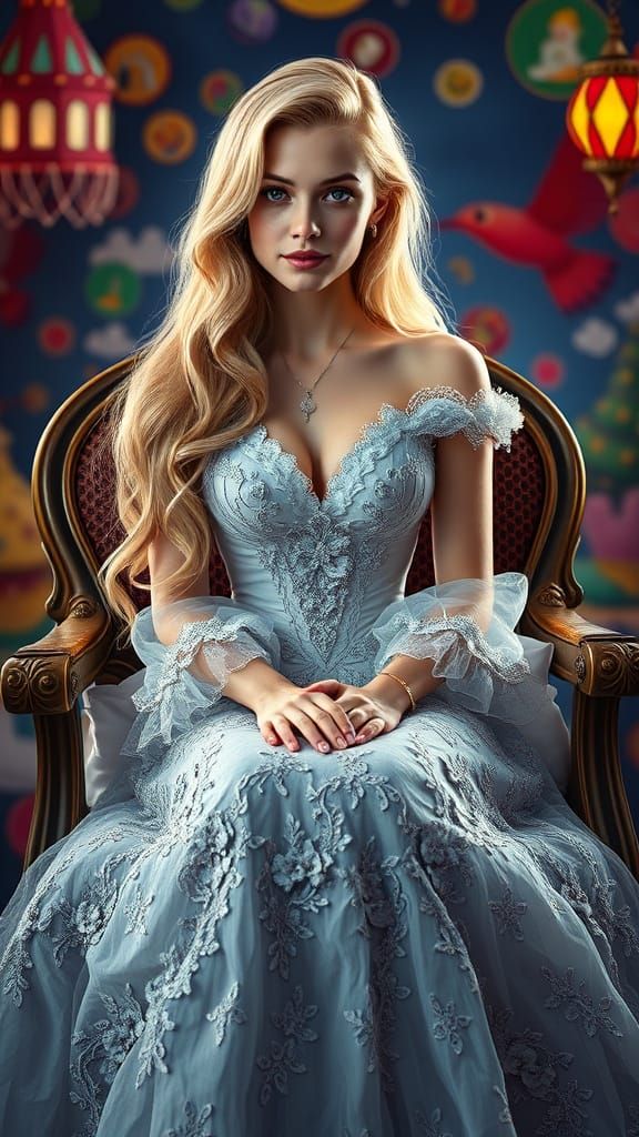 Scandinavian Woman in Cinderella Dress: Hyperrealistic Art