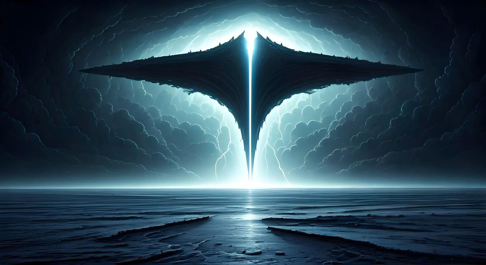 Alien Spaceship Emerges from Storm in Turner Style