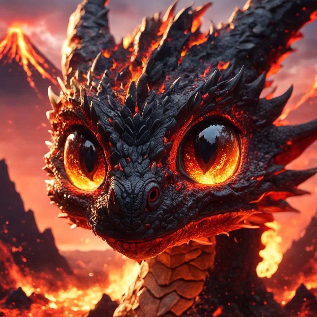 Luminescent Lava Dragon Portrait in Anime Style