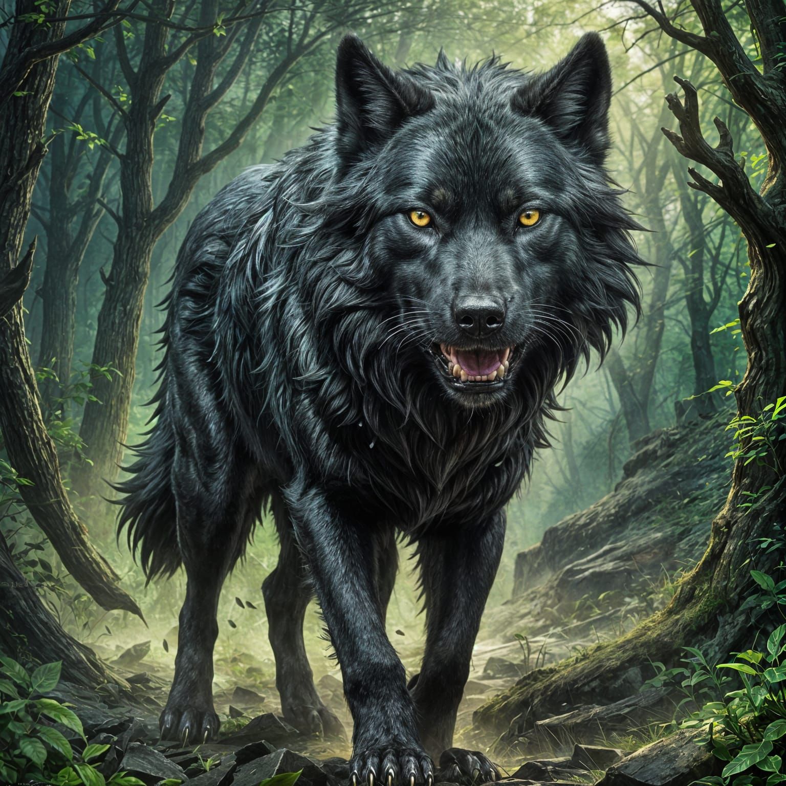 Hyperrealistic Fenrir: The Legendary Black Wolf