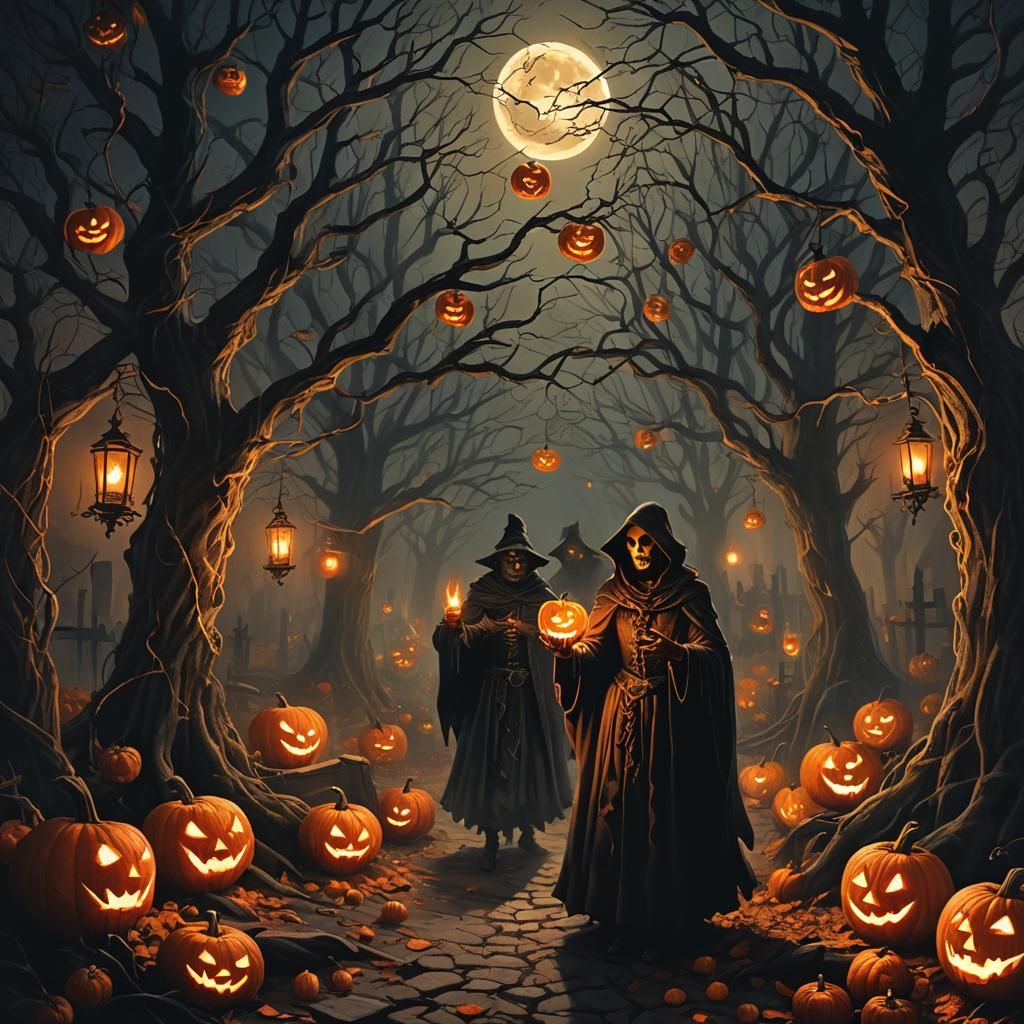 Eerie Halloween Night: Dark Fantasy Illustration