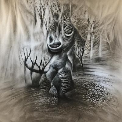 Detailed Charcoal Drawing of Forest Creature