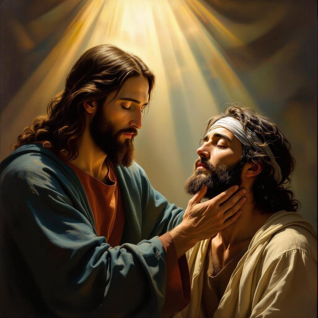Jesus Heals the Blind Man in Renaissance Style