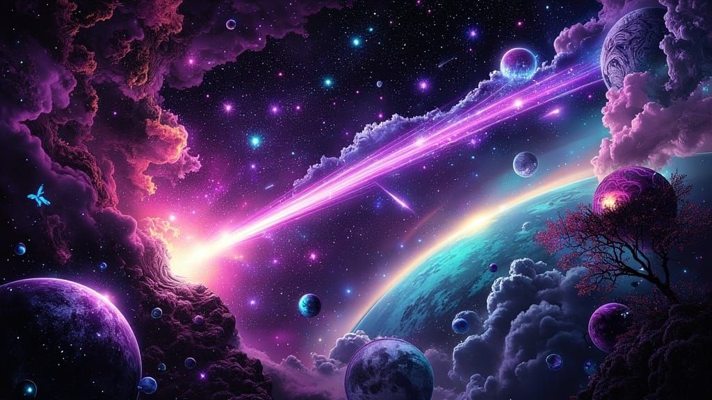 Surreal Cosmic Comet Hurtles Through Space in Vibrant Colors