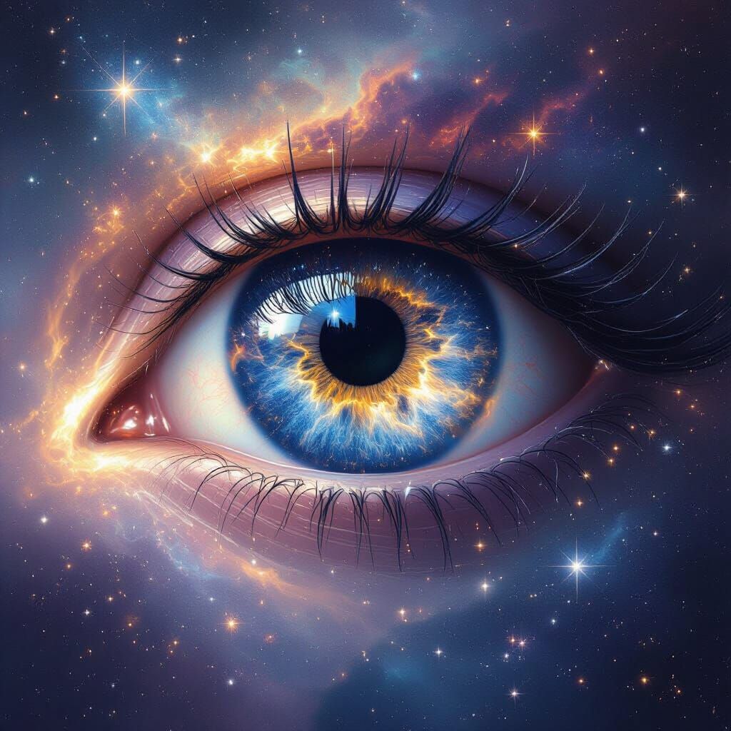 Cosmic Eye Gazes Outward in Celestial Art Style