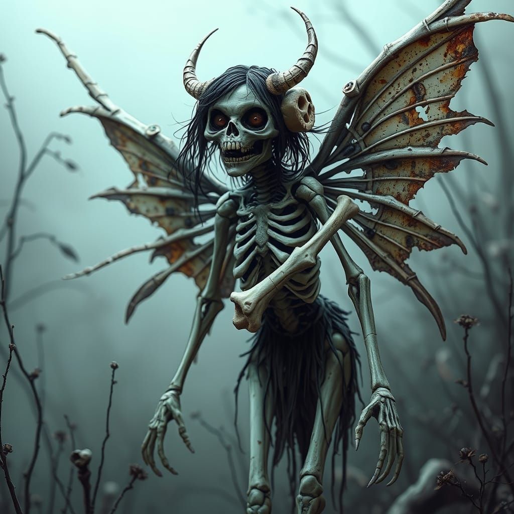 Terrifying Bone Fairy in Eerie Fae Scenery