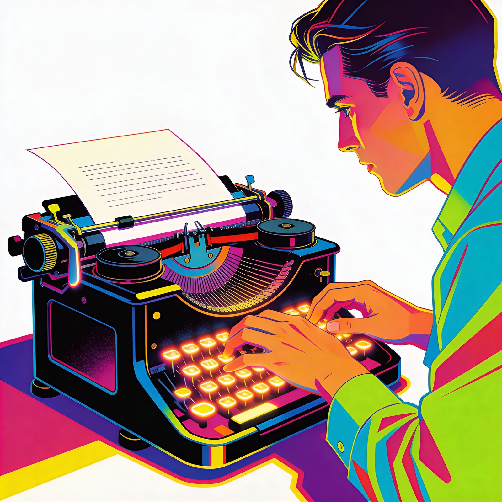 Writer Typing with Electric Dreamscape Energy