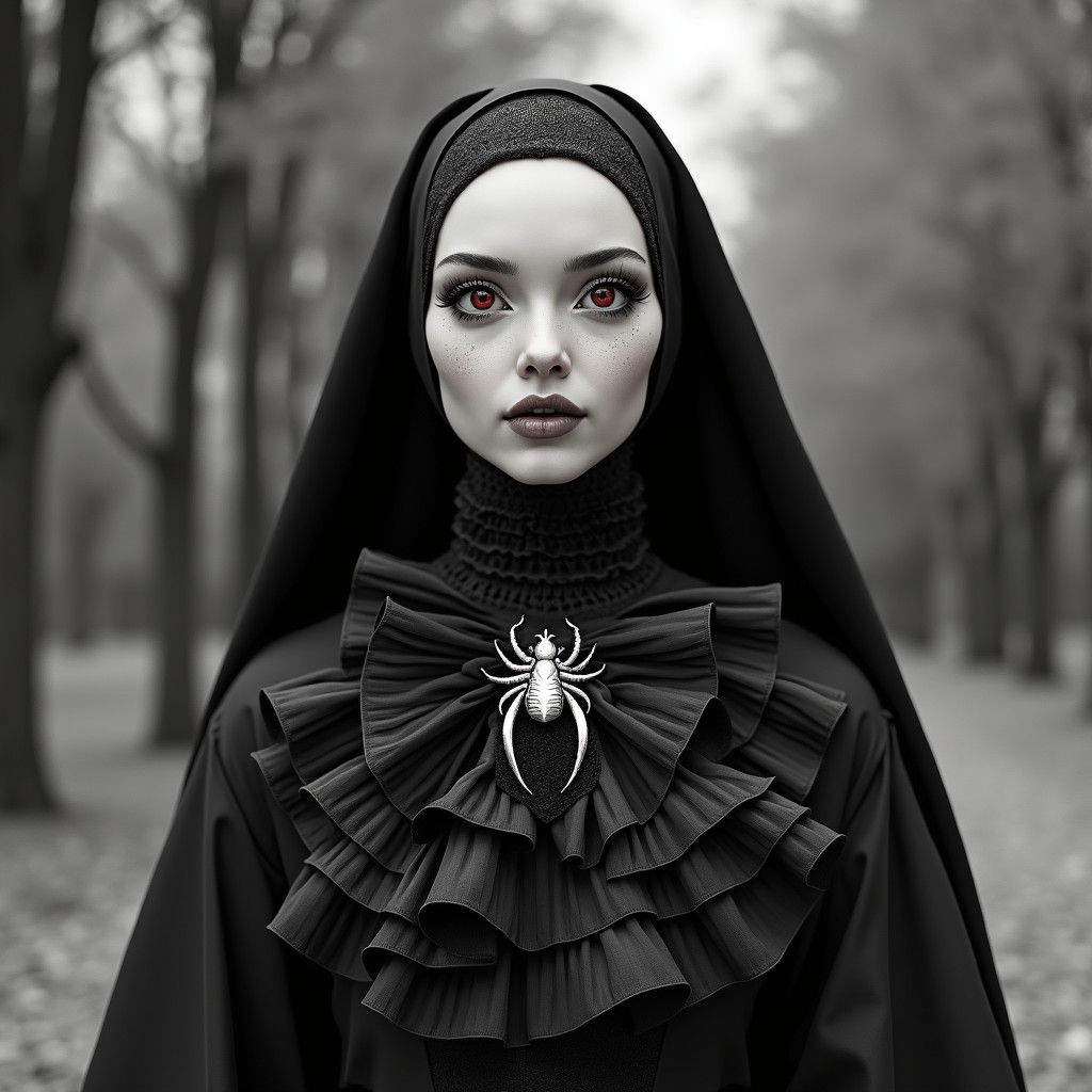 Ethereal Gothic Nun in Futuristic Biopunk Regalia