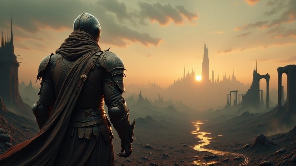 Dark Gothic War Landscape in a Ruined Cityscape