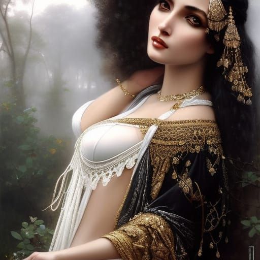 Black and white portrait of a ornate and intricately detaile...