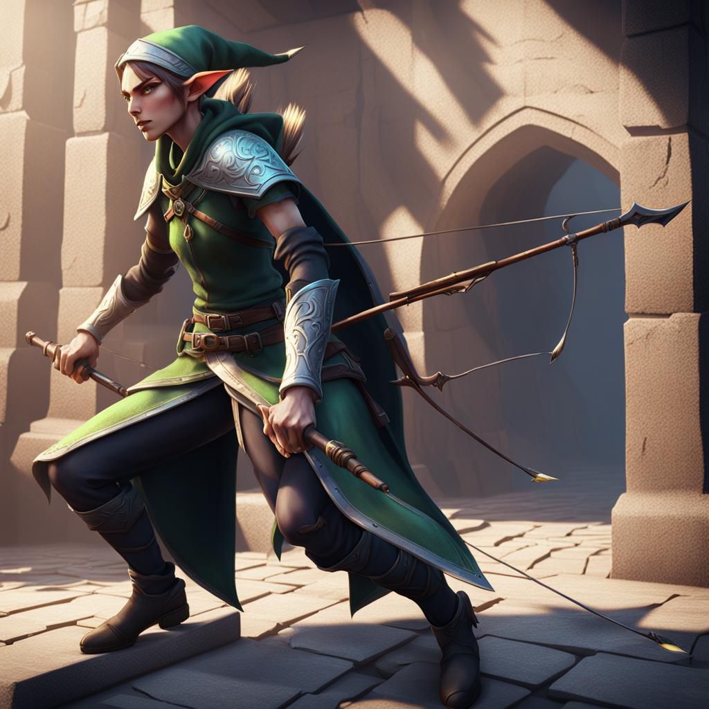 Dynamic Elf Archer in 3D Rendering