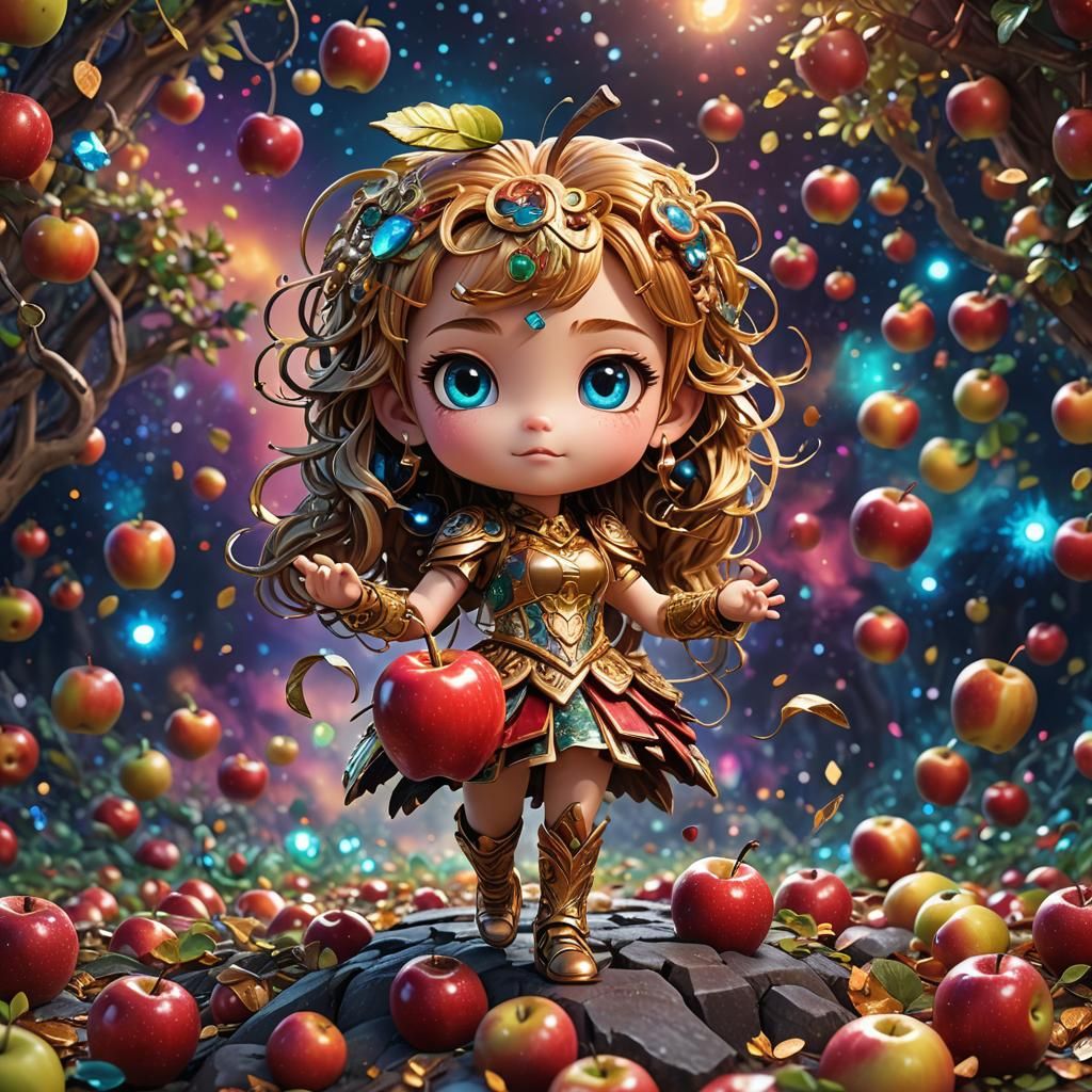 Detailed Chibi Apple with Vibrant Background
