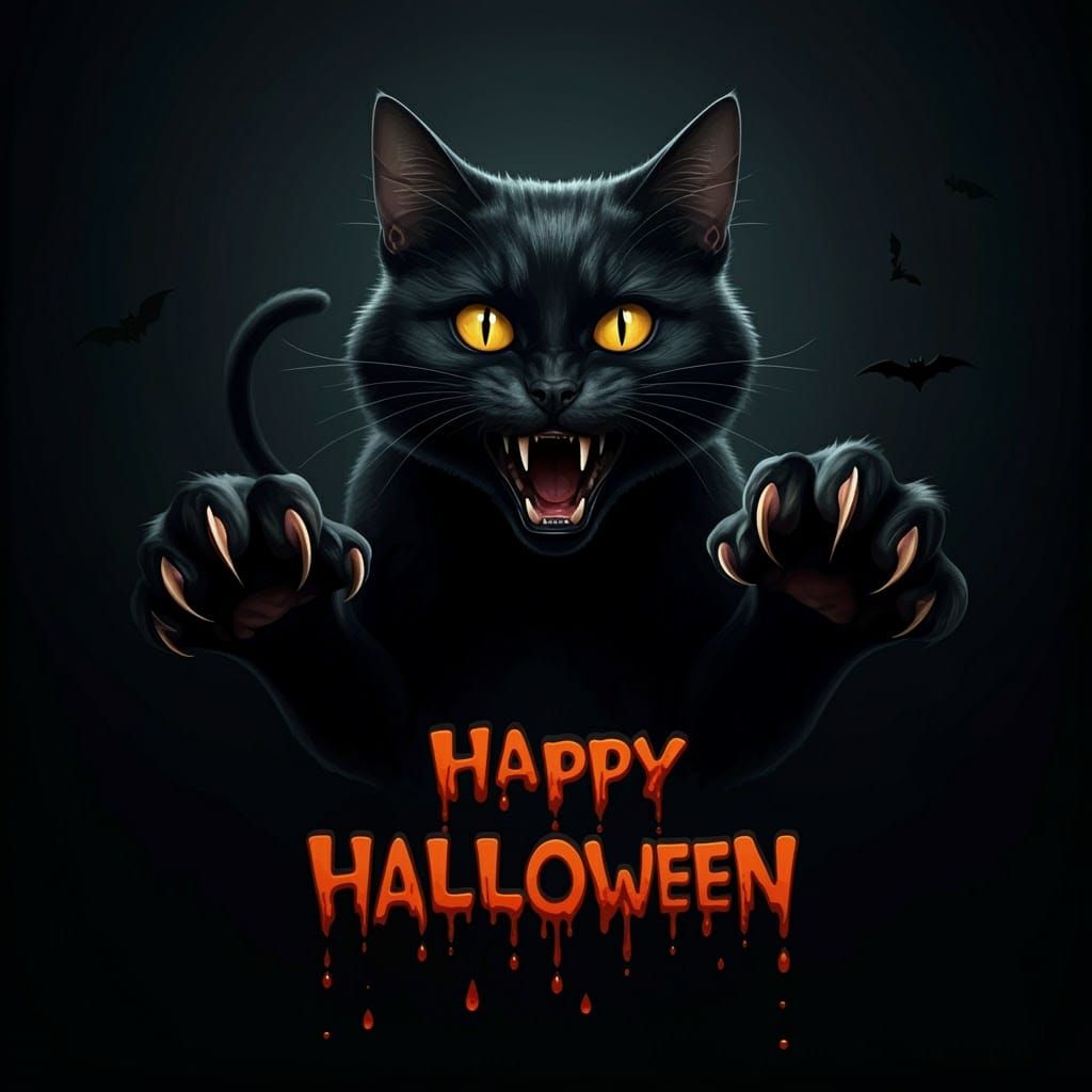 Scary Black Cat Halloween 3D Render