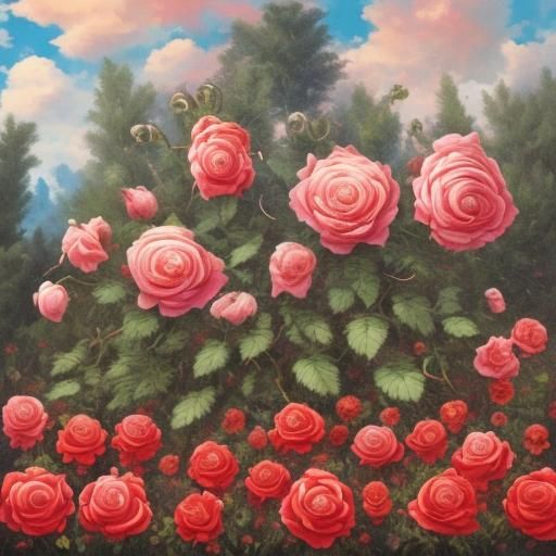 Psychedelic Poppy Field with Roses