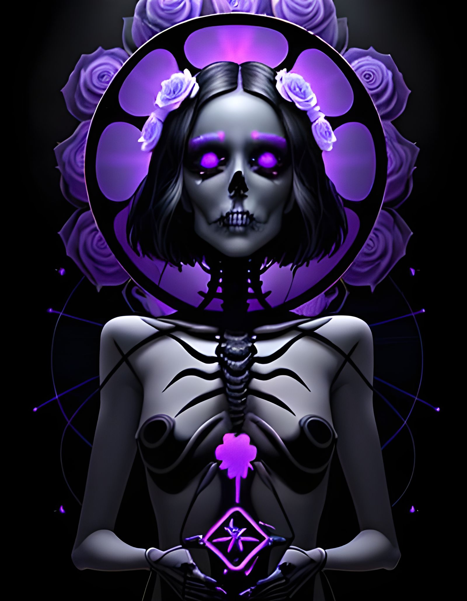 Dark Flower Skeleton Woman in Pop Art Style