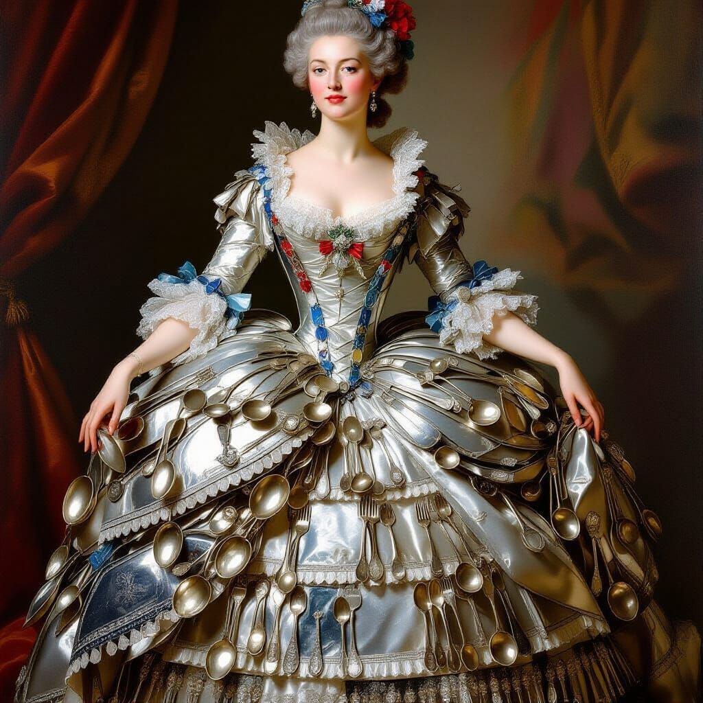 Rococo Noblewoman in Silver Cutlery Gown