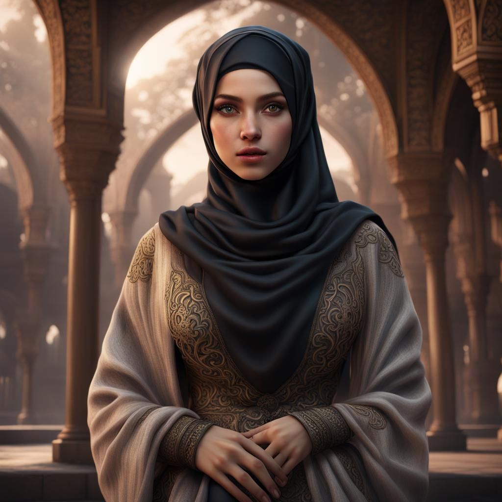 Girl Wearing Hijab: Detailed Matte Painting in 8k