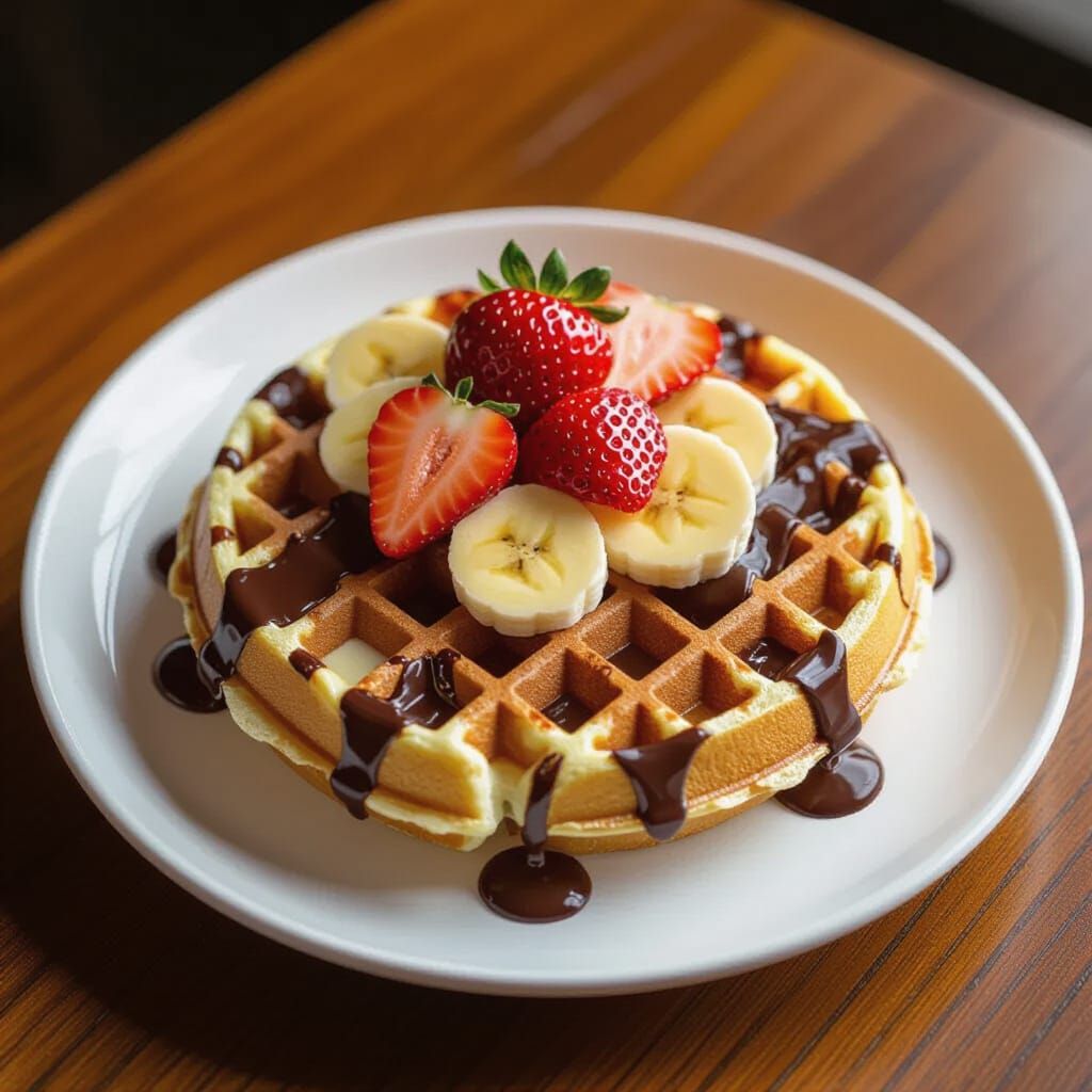 Golden Waffle with Chocolate and Fresh Fruit