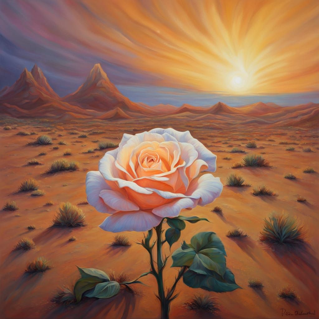Ethereal Rose Blooms in Alien Desert Landscape