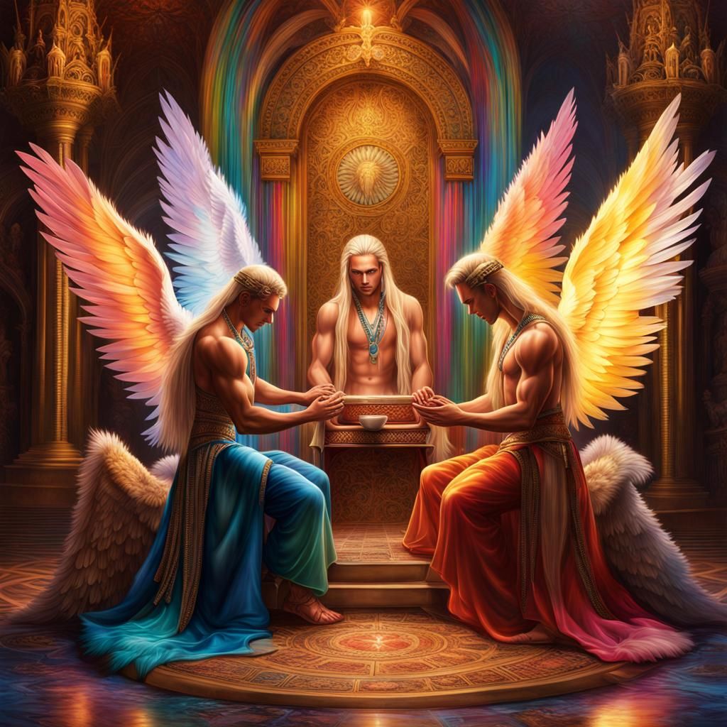 Hyperreal Angels Praying Before God's Throne