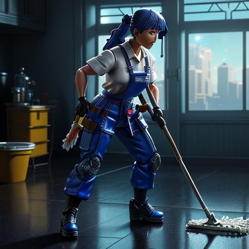 Detailed Janitor Action Figure in Plastic Material