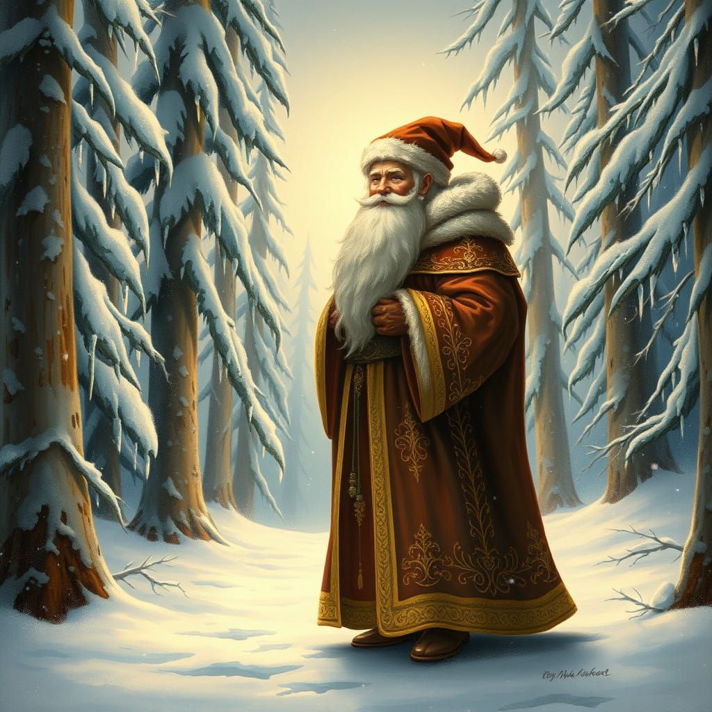 Whimsical Santa Claus in a Winter Wonderland Scene