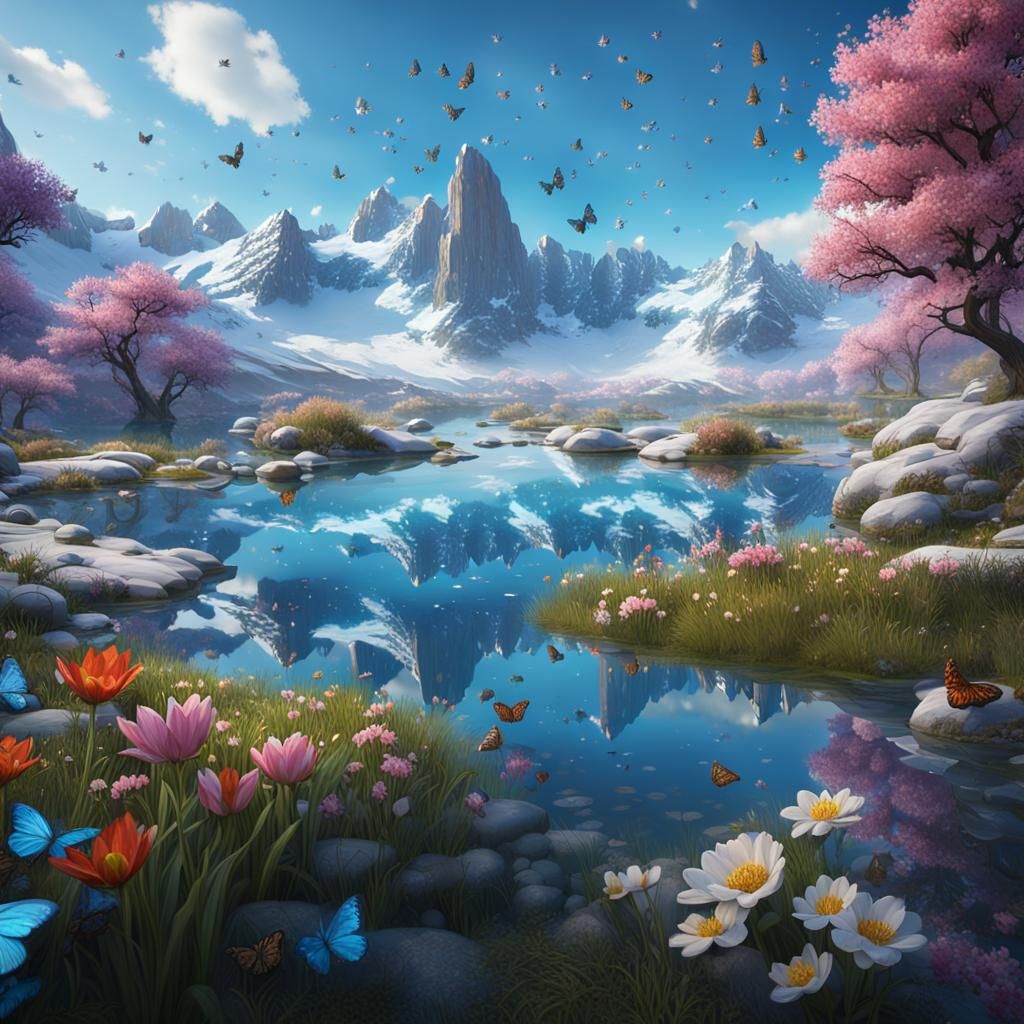 Spring and Winter Landscape in Detailed Matte Painting