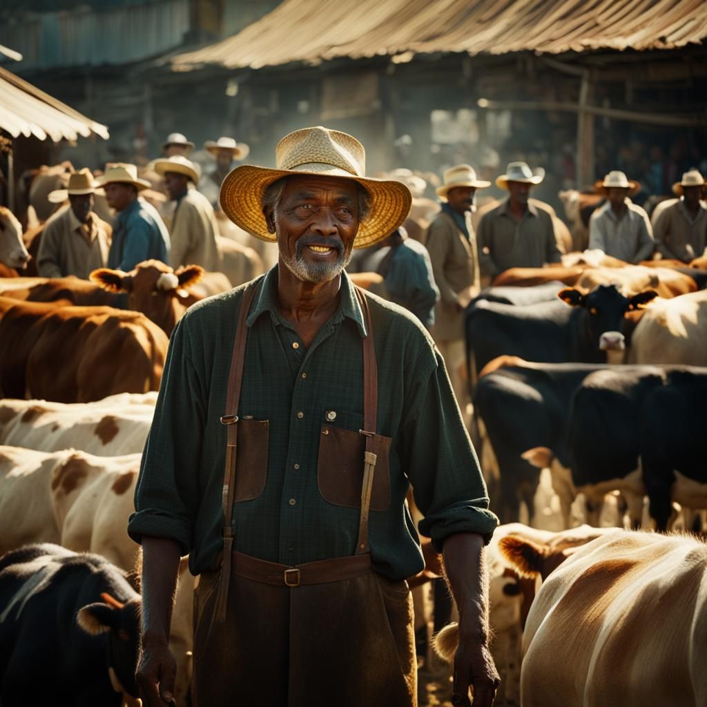 Farmer Engages with Crowd in Bustling Market
