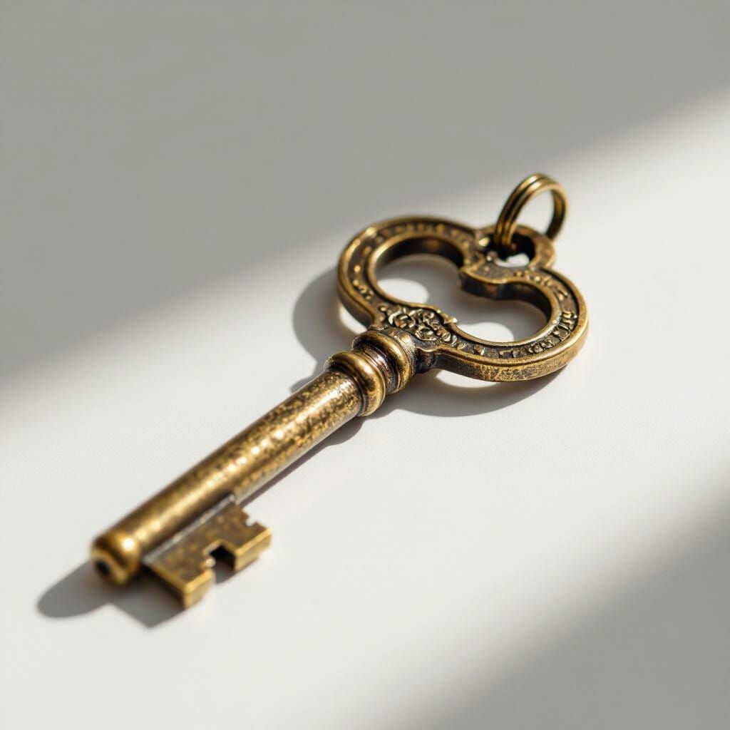 Antique Brass Key: Symbol of Security on White Background