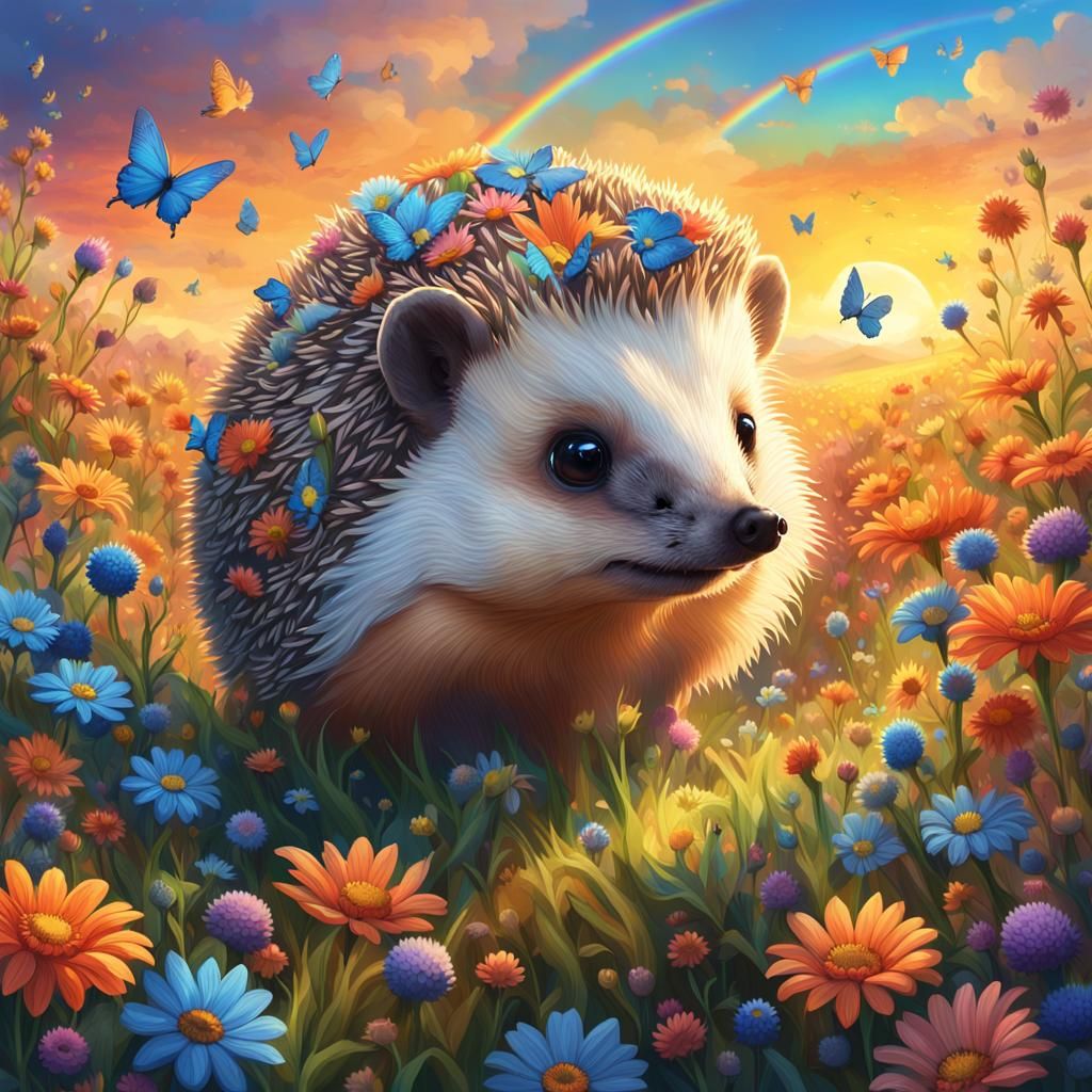 Enchanting Hedgehog in a Blossoming Meadow