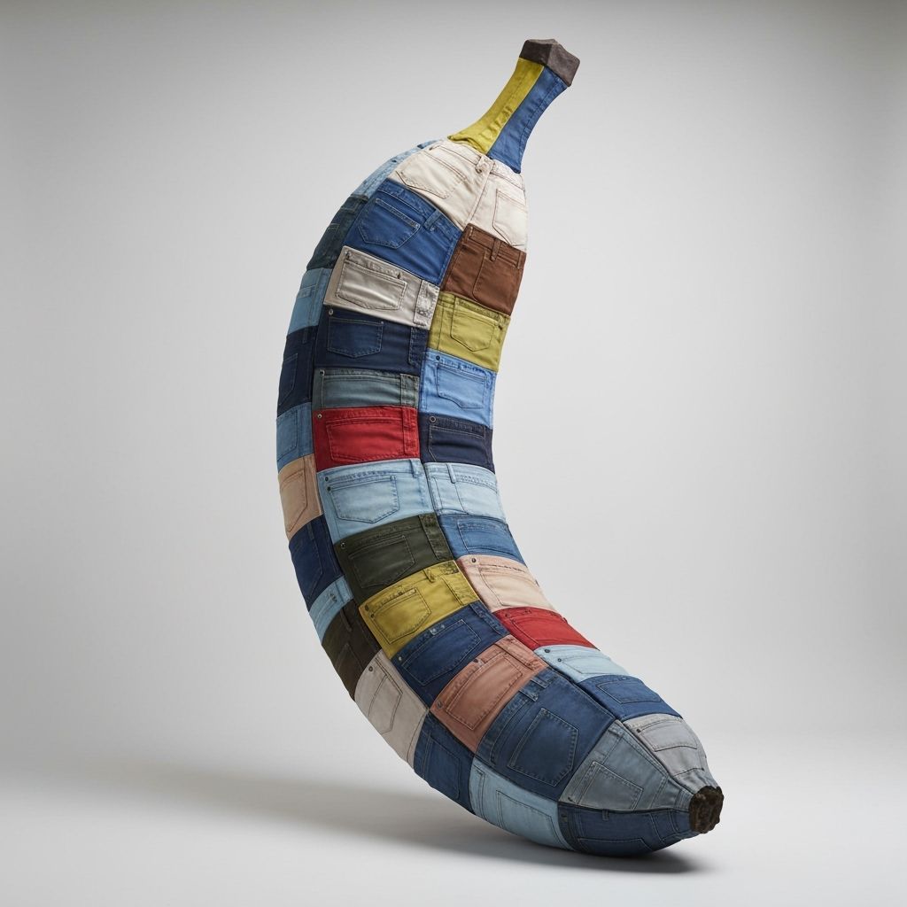 Surreal Banana Sculpture Made of Colorful Pants