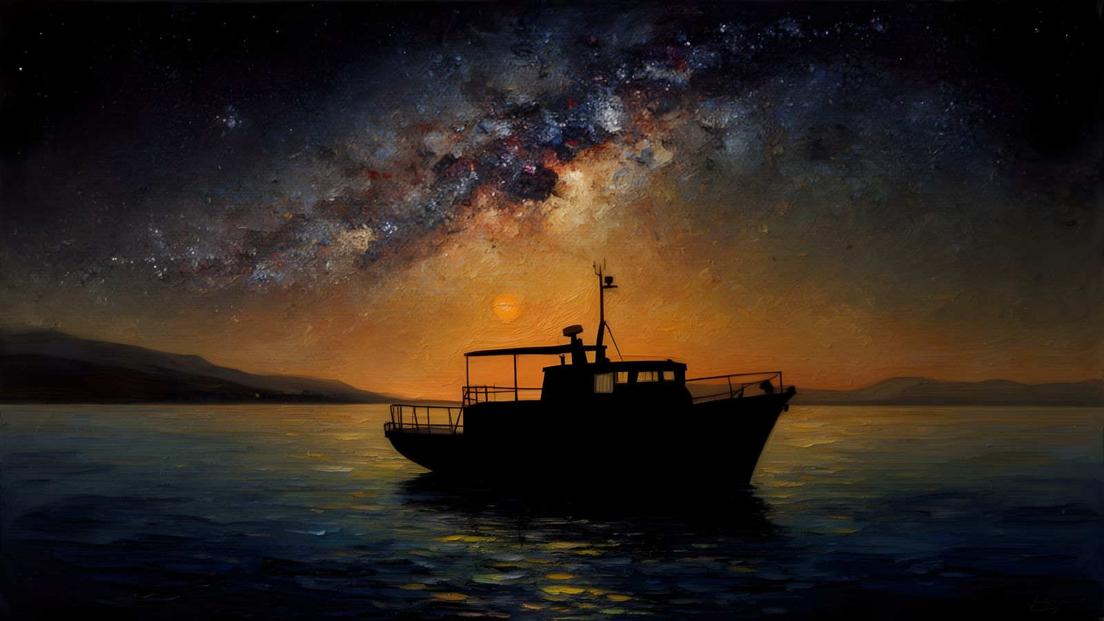 Yacht Silhouette Under Milky Way in Mediterranean Seascape