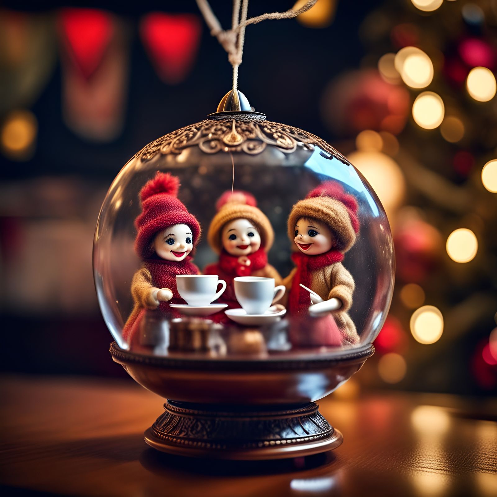 Puppet Dolls' Christmas Globe Tea Party