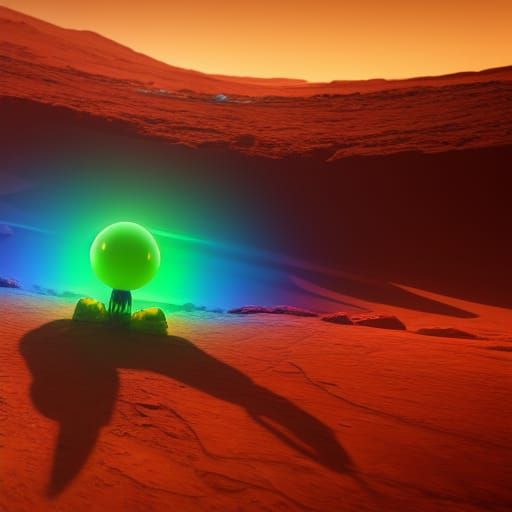 Rainbow Alien Dances on Mars: Detailed Matte Painting