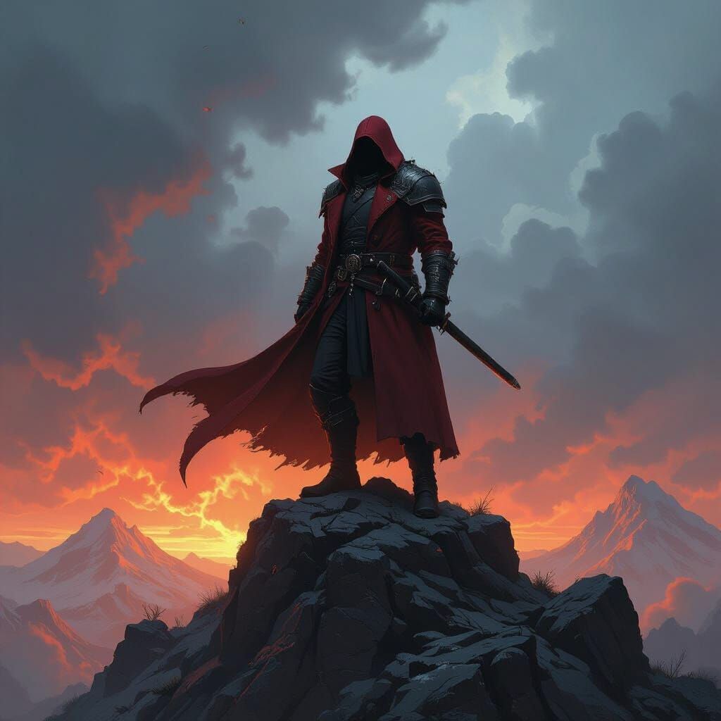 Dark Warrior in Fiery Storm, Dystopian Art