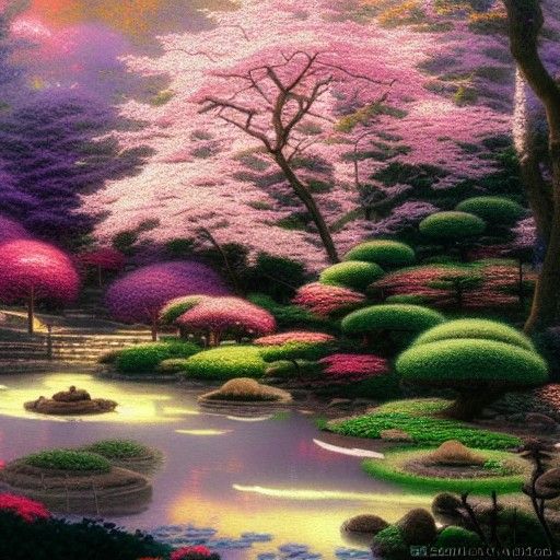 Cherry Blossom Garden in Ethereal Fantasy Style