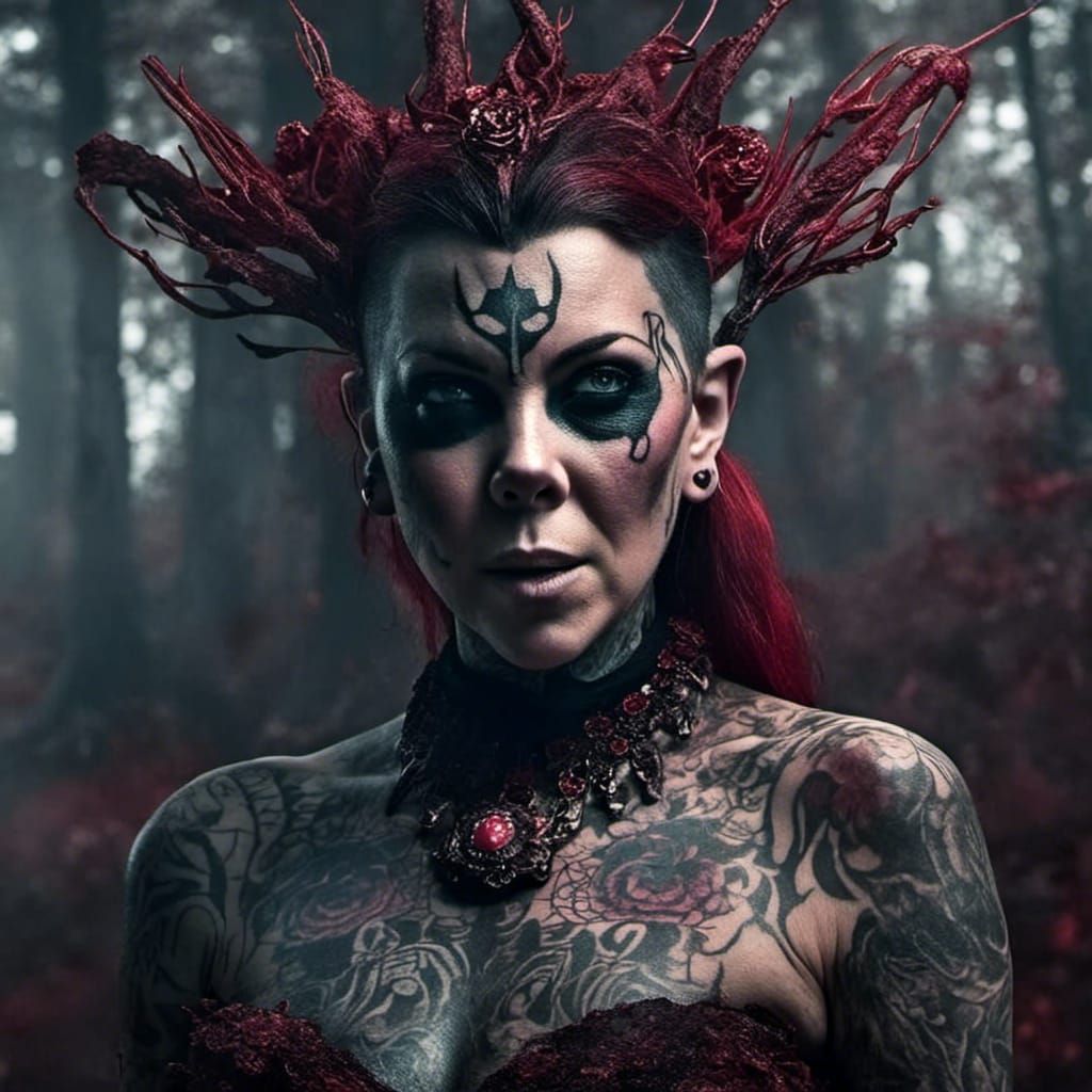 Tattooed Lady Portrait in Haunted Forest