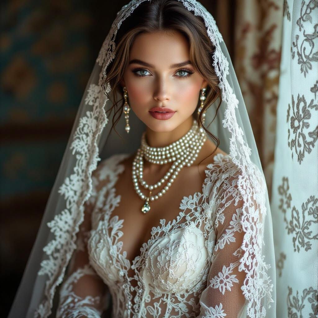 Elegant Russian Woman in Lace and Jewels