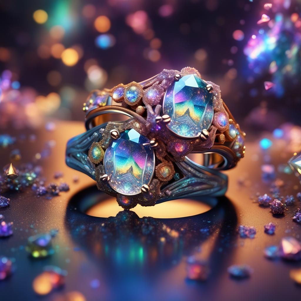 Galaxy Wedding Rings in Hyperdetailed Maximalist Style