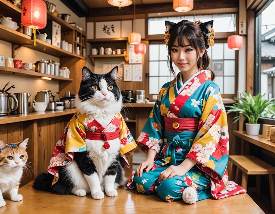 Japanese Girls Visit Cat Cafe with Fluffy Cats