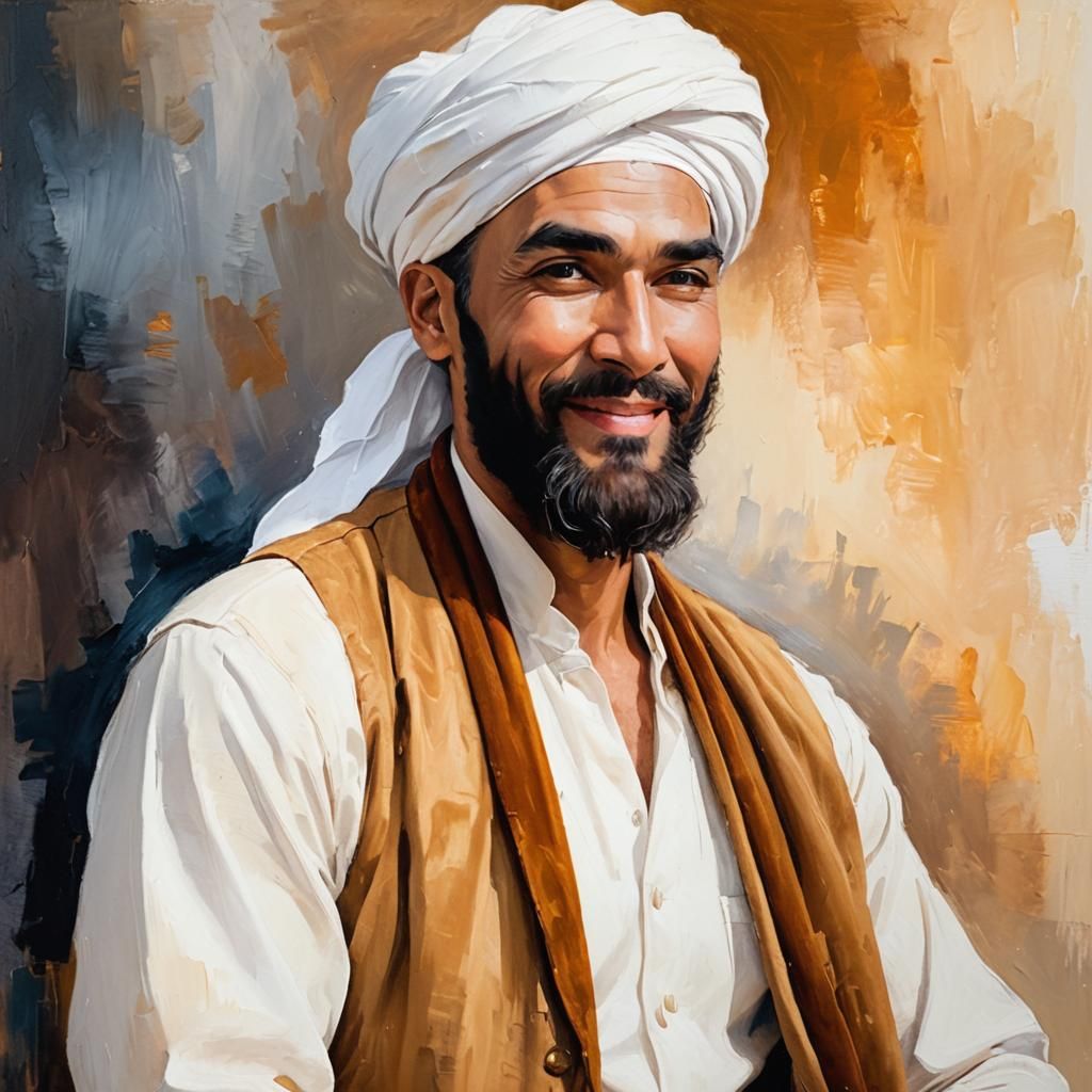 Smiling Man in Turban: Impressionist Oil Painting