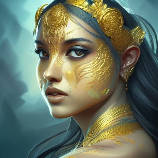 Beautiful Tiger Princess Portrait in Hyperdetailed Style