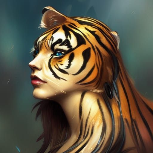 Beautiful Tiger Princess Portrait in Hyperdetailed Style