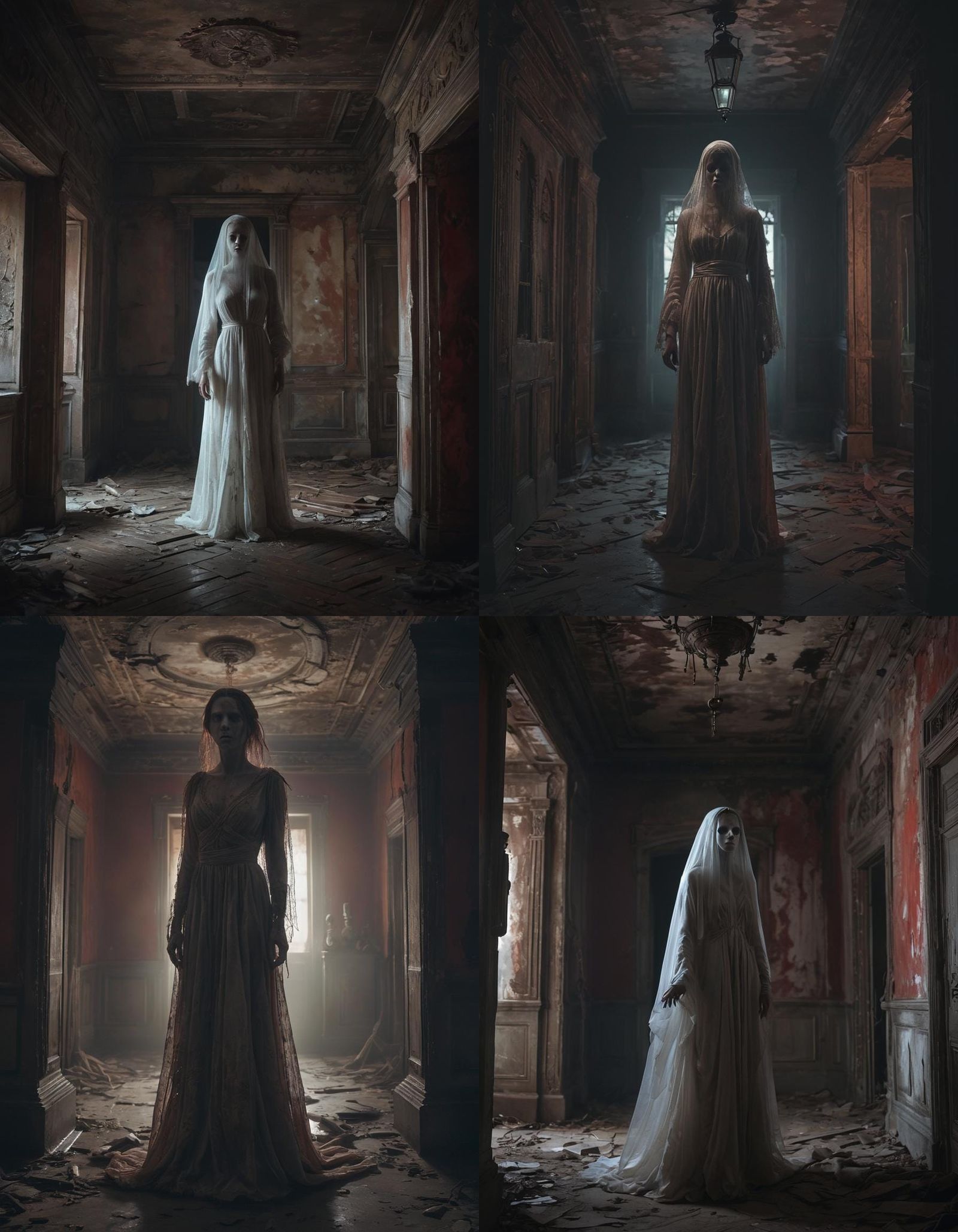 Ghostly Figure Drifting Through Ancient Mansion