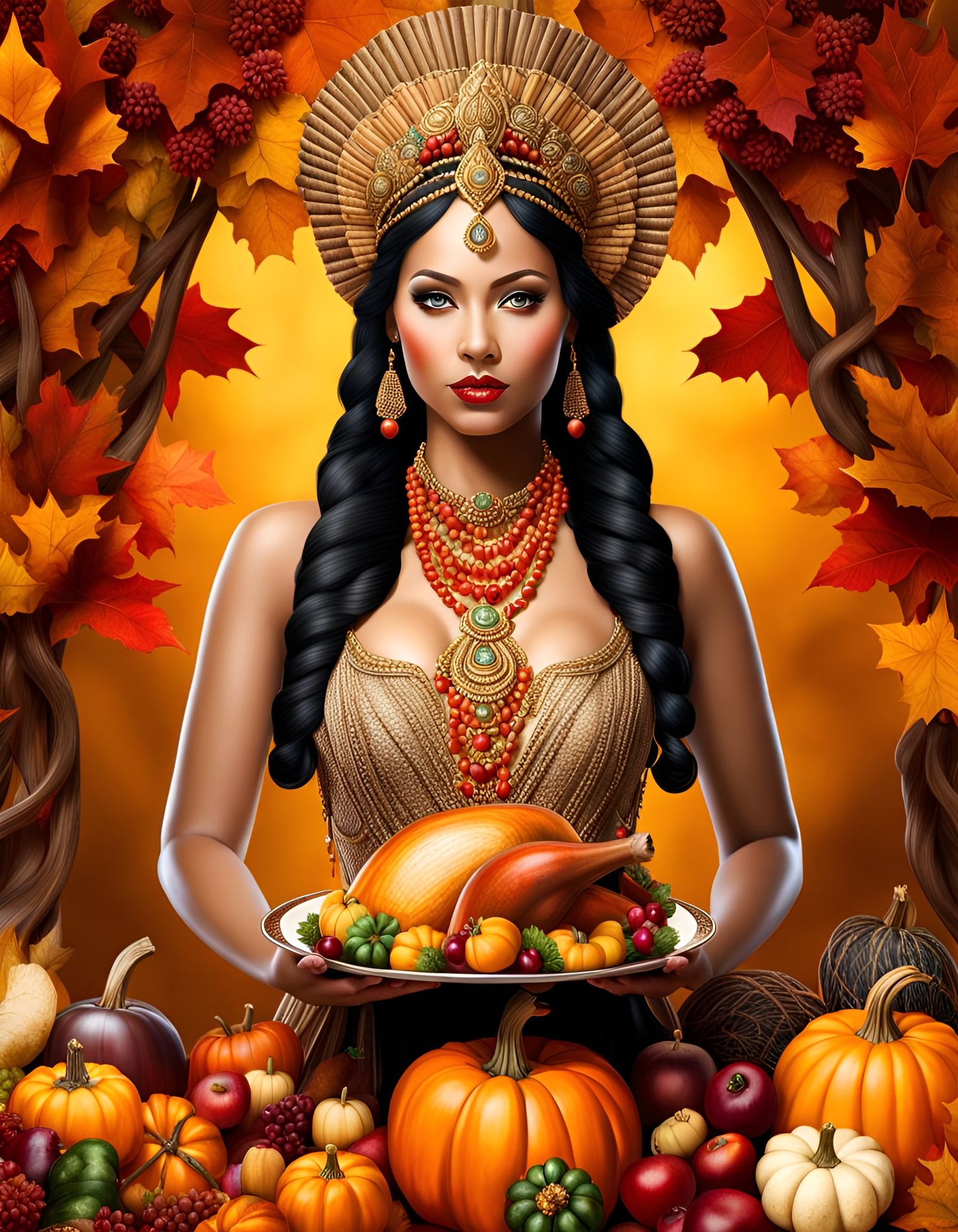 Beautiful Thanksgiving Goddess Portrait in Sharp Focus