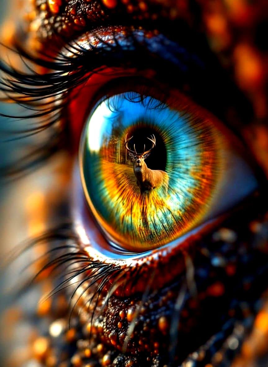 Predator's Eye: Extreme Close-Up with Prey Reflection