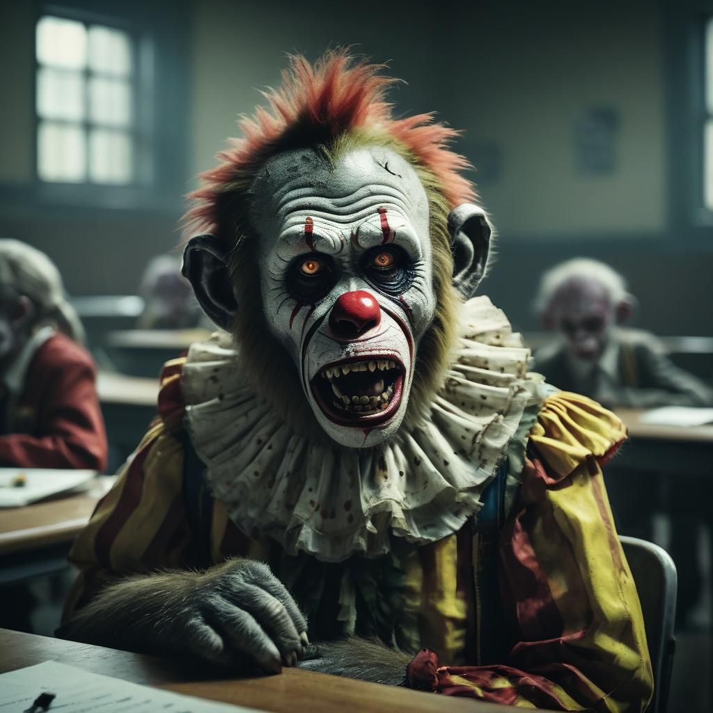Zombie Monkey Clown Child Crying in School